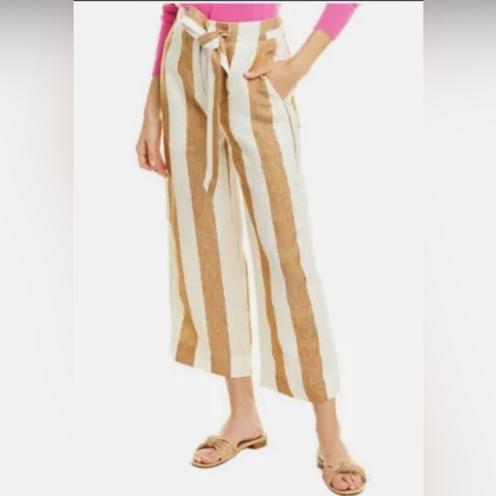 J Crew Striped Linen Wide Leg Slightly Cropped Pants Size 6